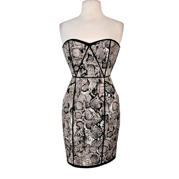 BCBGMaxazria Python Print Shana Strapless Bustier Silk Blend Mini Dress - Picture 4 of 12